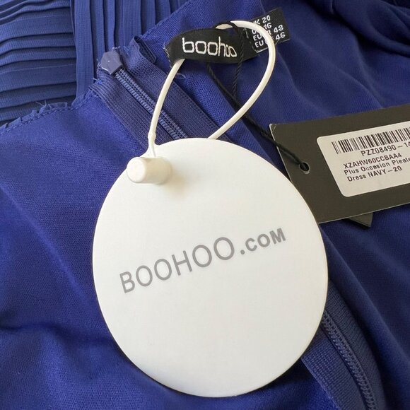 Boohoo Womens Plus Occasion Pleated Wrap Midi Dress Blue Short Sleeve size 16 - Picture 12 of 16
